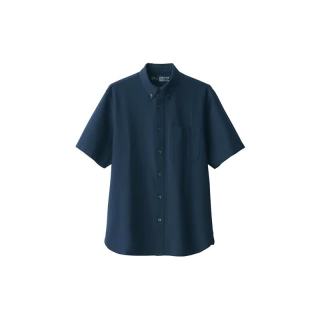 無印良品 MUJI 男式 棉水洗牛津 纽扣领短袖衬衫 纯棉全棉衬衣外套 ACC01C2S 藏青色 XS  (160/80A)