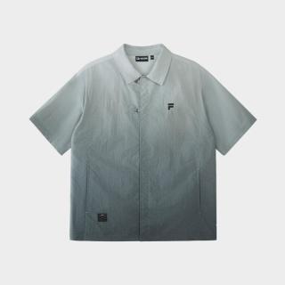 FILA 男装时尚休闲衬衫男士简约百搭翻领宽松短袖梭织上衣