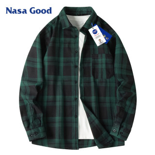 移动端、京东百亿补贴：NASA GOOD 男士长袖衬衫 潮流格子上衣