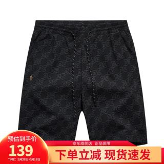 移动端、京东百亿补贴：与狼共舞 夏季款五分裤简约通勤百搭男士时尚满印休闲短裤男 黑色 L