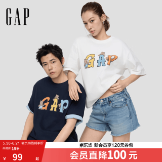 Gap 男女装2026春季新款logo印花纯棉宽松圆领短袖T恤上衣866085 白色 2XL (185/104A)亚洲尺码