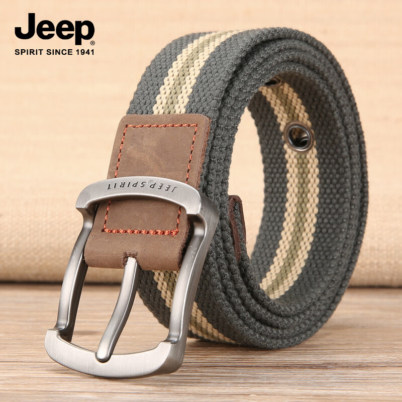 JEEP SPIRIT 帆布织针扣腰带 军绿条纹 115cm