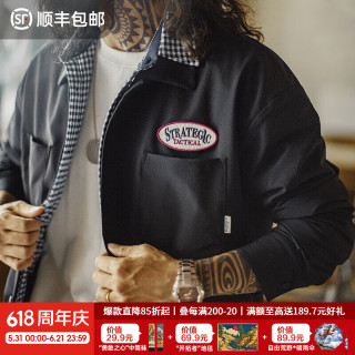 马登 工装美式黑色口袋衬衫长袖梭织山系薄款机能通勤衬衣外套男春 曜石黑  S