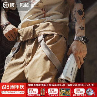 马登 工装美式复古骑兵背带裤男多口袋直筒长裤子男士休闲裤春季新款 卡其色 M