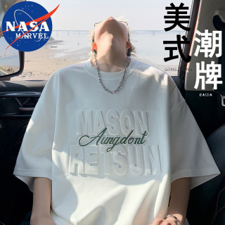 NASA MARVEL 短袖T恤夏季男士休闲圆领美式潮牌透气宽松户外上衣 白色 XL
