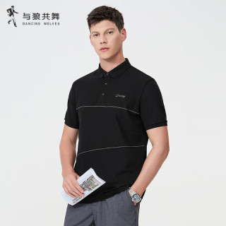 与狼共舞 夏季时尚分割百搭短袖POLO 001黑色 M(170)
