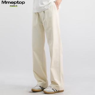 移动端、京东百亿补贴：MMOPTOP 三本针纯棉裤子夏季薄款男透气修身垂感直筒休闲裤MXXK36米白M