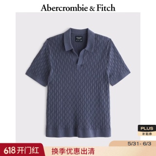 Abercrombie & Fitch 美式通勤时尚老钱风短袖海鸥领针织POLO衫26春夏男装120-6037 深蓝色 L (180/108A)