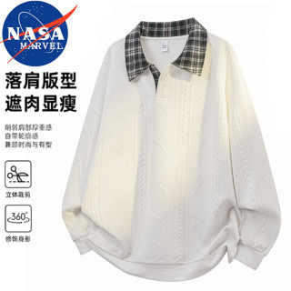 NASA MARVEL 卫衣男士春秋季休闲舒适Polo领长袖T恤打底衫 白色 XL