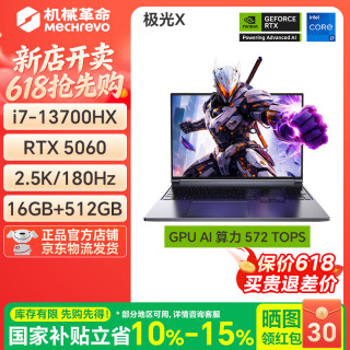 机械革命 极光X 满血5060 笔记本电脑  i7-13700HX 2560*1600 RTX 5060 灰色 180Hz 16GB