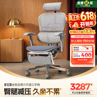 Ergonor 保友金豪E2 Pro人体工学椅 办公椅电脑椅银白云感座垫+躺舒宝 银白(云感科技座垫)+躺舒宝