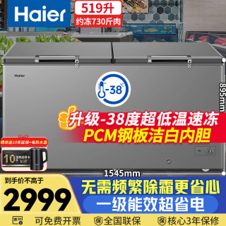 海尔 519升冰柜商用大容量-38度超低温无需频繁除霜一级能效海鲜全冷冻/冷藏500升以上BC/BD-519GHPT