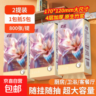 京喜 柔诺花 紫色悬挂式抽纸 4层200抽2提(170*120mm)