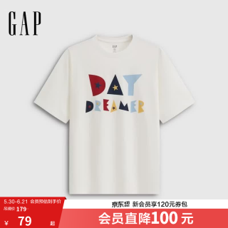 Gap 男女装2026夏季新款纯棉创意印花圆领短袖T恤休闲上衣 白色 866076 S (165/88A)亚洲尺码