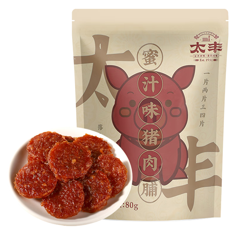 太丰 猪肉脯 太丰食品蜜汁味猪肉脯干熟食肉类猪肉铺即食网红零食 猪肉脯 蜜汁味80g*1