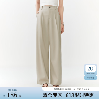 范思蓝恩 通勤风高腰半松紧腰阔腿西装裤女夏季2026新款休闲裤2444 灰卡其 XS