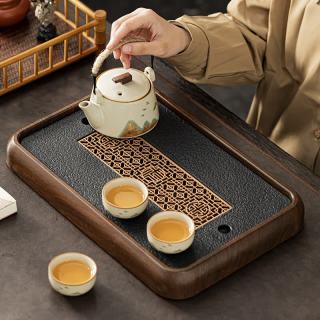 茉舟 仿乌金石茶盘家用茶台沥水盘茶托盘茶具2024新款茶海套装干泡 花梨色中号古窗茶盘