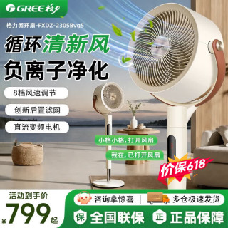 格力 空气循环扇超静音卧式电风扇遥控等离子变频节能一级能效空调伴侣 负离子净化