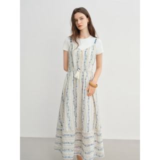 独束 大码女装串珠流苏绑带吊带连衣裙夏装休闲度假风裙子