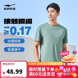 移动端、京东百亿补贴：鸿星尔克 短袖圆领速干衣冰感透气