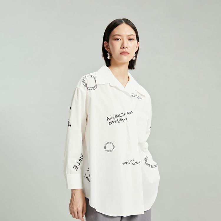 VERO MODA 字母印花翻领落肩宽松衬衫