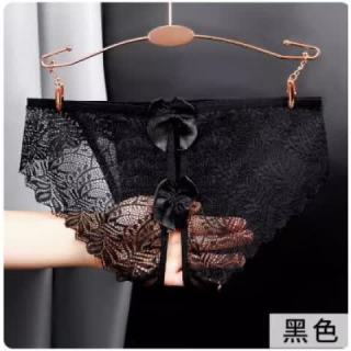 FOURDATRY 内裤女蕾丝性感迷人少女薄无痕透气蝴蝶结开裆三角裤