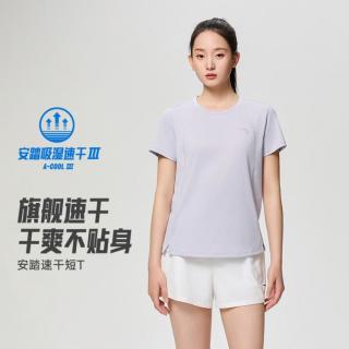 安踏 吸湿速干短T女子夏季休闲跑步健身短袖T恤透爽科技运动上衣