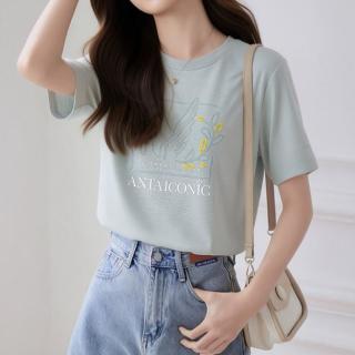 安踏 透气女子印花短袖夏季圆领宽松百搭T恤休闲潮流透气运动上衣女