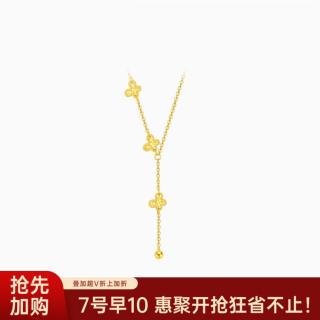 潮宏基 花韵蝴蝶黄18k金项链k金锁骨链套链爆闪项碎碎冰
