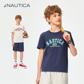 NAUTICA 美式儿童凉感冰瓷棉短袖T恤 藏青