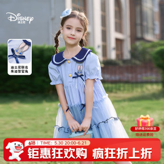 迪士尼 女童艾爱莎可爱公主裙子夏装季2026新款洋气连衣裙儿童衣服童装潮 蓝色 140