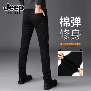 JEEP SPIRIT JEEPSPIRIT加绒加厚高端牛仔裤男修身直筒秋冬新款不掉色休闲长裤
