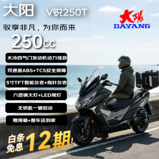 大阳电动车 大阳V锐250T赠尾箱燃油踏板摩托车通勤省油长续航26款 哑闪黑哑浅灰