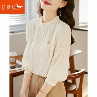 红蜻蜓 女士长袖T恤 宽松显瘦雪纺衫
