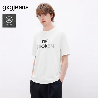 gxgjeans 男装 撞色字母印花简约休闲圆领短袖t恤宽松26夏新品 白色 M (170)