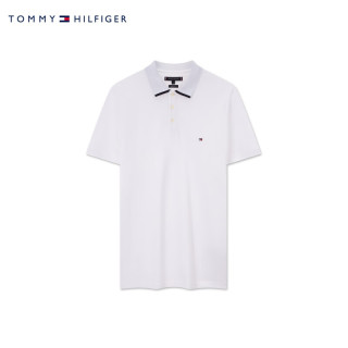 TOMMY HILFIGER 春夏男装通勤简约绣标镶边翻领合身正肩短袖T恤POLO 白色YBR S