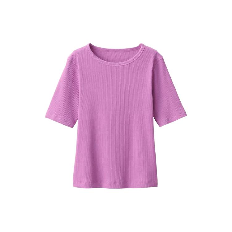 MUJI/無印良品 女士弹力罗纹圆领短袖T恤
