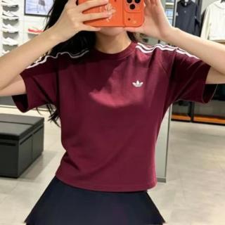 adidas 三叶草 三叶草短袖T恤女装2026夏季新款运动服修身圆领休闲棉质上衣