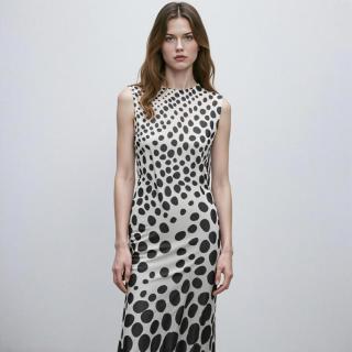 限尺码：ZARA 时髦摩登复古风拼色斑点性感露背轻盈飘逸连衣裙