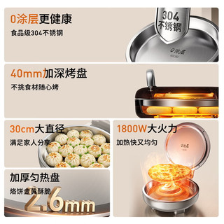九阳 JOYOUNG YBD18L01 0涂层不锈钢双面加热电饼铛 32cm大直径+加深盘