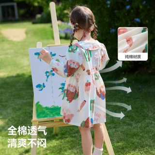 贝肽斯 女童连衣裙夏季新款纯棉裙子宝宝长袖公主裙女孩碎花裙白色