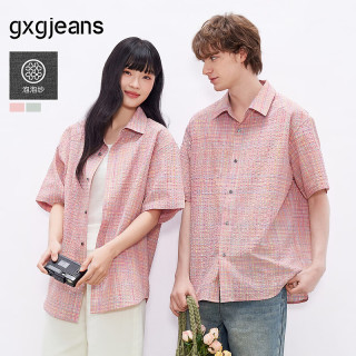 gxgjeans 男装肌理感彩色翻领撞色时尚短袖衬衫26夏新品 粉色 L (175)