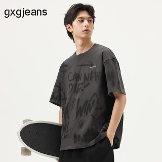 gxgjeans 男装涂鸦字母满印时尚圆领短袖T恤