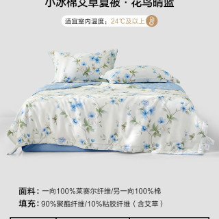 水星家纺 夏凉被 空调被 150x200cm 天丝棉面料+A类抑菌+可水洗 小冰棉·花鸟晴蓝