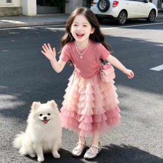 拙拙猪（Zhuozhuozhu）女童时尚套装洋气裙子韩系2026新款儿童甜美大童夏天女孩公主裙 粉色 140
