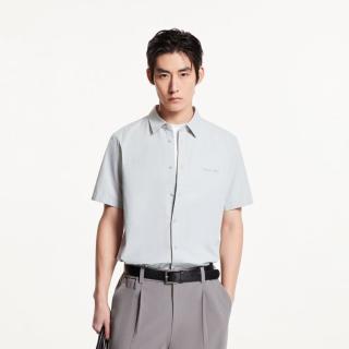 杰克琼斯 男士短袖衬衫 字母刺绣直筒尖领