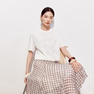 VERO MODA 26夏新品蝴蝶结蕾丝钉珠水钻圆领上衣优雅T恤女