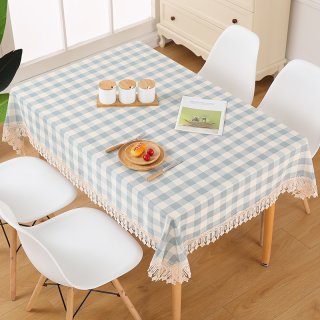 左岸春天 北欧格子桌布 茶几桌布 85*85cm 蓝色