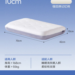 可韵 慢回弹深睡枕 单芯版10cm 人体工学枕头 护颈椎助睡眠 白色
