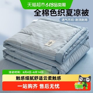 无印良品 MUJI 无印良品 全棉水洗棉夏被 可机洗 纯棉夏凉被 空调被 120*150cm 蓝白条